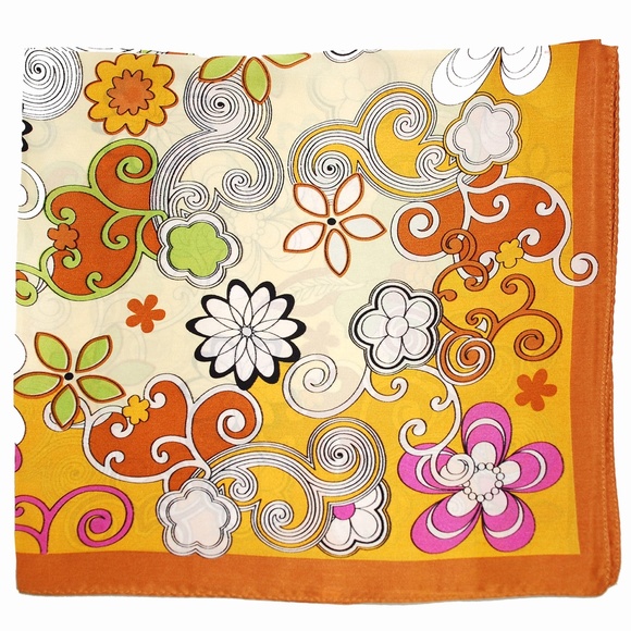 Blumen Orange 100% Silk Scarf - Picture 3 of 3
